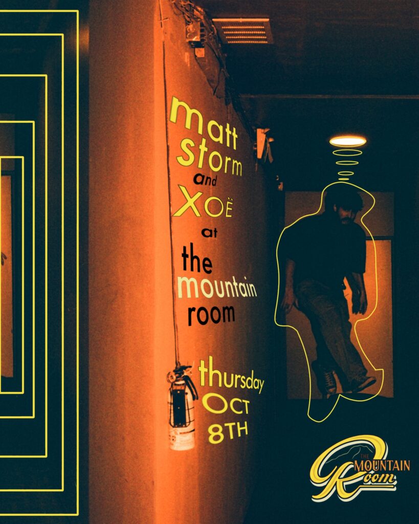 Poster for Matt Storm's show in Seattle at the Mountain Room on October 8th 2026.